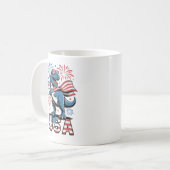 米国の愛国的なアメリカ国旗7月4日の恐竜 コーヒーマグカップ (正面左)