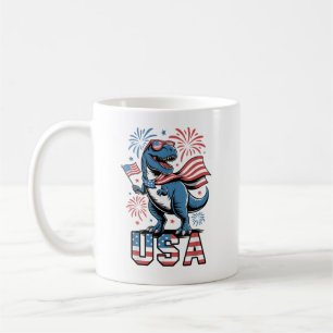 米国の愛国的なアメリカ国旗7月4日の恐竜 コーヒーマグカップ