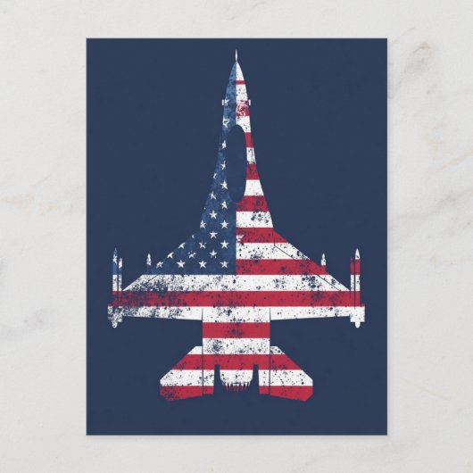 米国の愛国的なジェット戦闘機誕生日 ポストカード (正面)