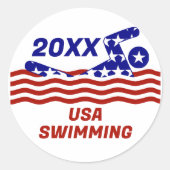 米国の愛国的な水泳スポーツ ラウンドシール (正面)