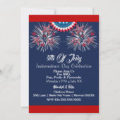 米国の愛国的な4th 7月フィレクラッカーBBQパーティーブルー 招待状 (正面)