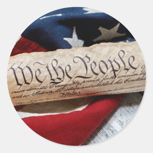 米国の憲法と国旗 ラウンドシール (正面)