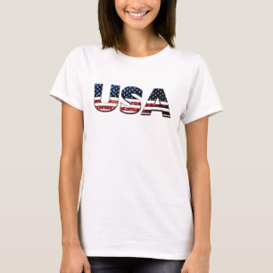 米国の文字の旗の青および赤いグリッターは光っています Tシャツ