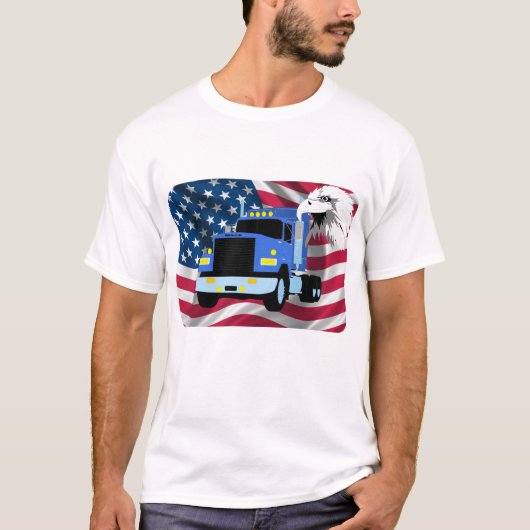 米国の旗およびワシが付いているトラックの運転手のTシャツ Tシャツ (正面)