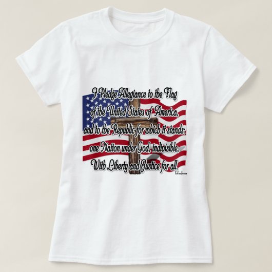 米国の旗および十字との忠誠の帖当 Tシャツ (デザイン正面)
