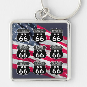 米国の旗が付いているルート66 キーホルダー