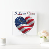 米国の旗のハートI愛 スクエア壁時計 (ホーム)