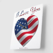 米国の旗のハートI愛 スクエア壁時計 (傾斜)