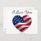 米国の旗のハートI愛 ポストカード (正面/裏面)