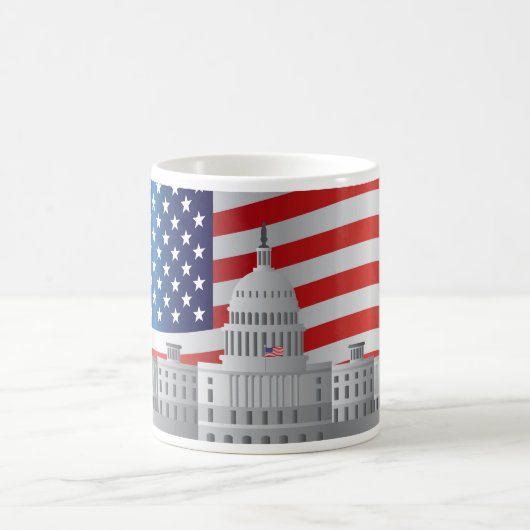 米国の旗のマグが付いているWashington D.C.米国の国会議事堂の建物 コーヒーマグカップ (中央)
