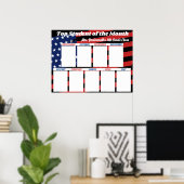 米国の旗の上の学生の月の教室の写真 ポスター (ホームオフィス)