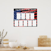 米国の旗の上の学生の月の教室の写真 ポスター (キッチン)