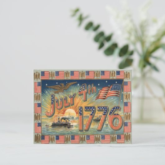 米国の旗の日の出の白頭鷲の船 ポストカード (スタンド正面)