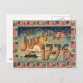 米国の旗の日の出の白頭鷲の船 ポストカード (正面/裏面)