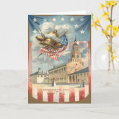 米国の旗の独立ホール自由の鐘 カード (黄色い花)