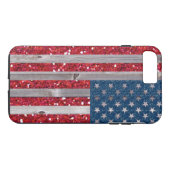 米国の旗の赤く青いグリッターのヴィンテージ木パネル Case-Mate iPhoneケース (裏面(横))