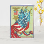 米国の旗の金ゴールドの星のワシのメモリアルデー カード (黄色い花)