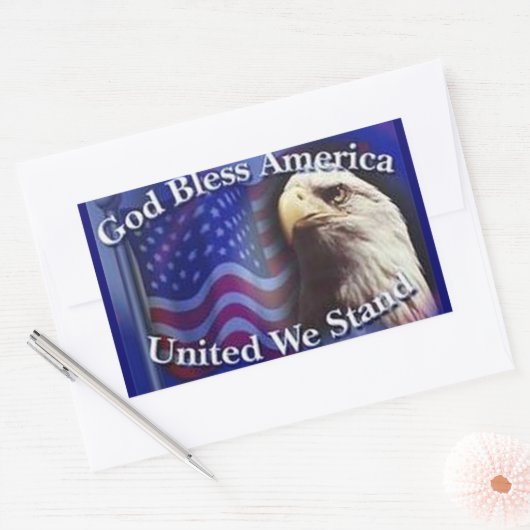 米国の旗揚げ統一されたは神の恵み 長方形シール (封筒)