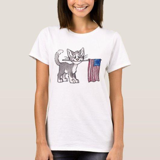米国の旗猫 Tシャツ (正面)