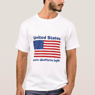 米国の旗 + 地図 + 文字のTシャツ Tシャツ