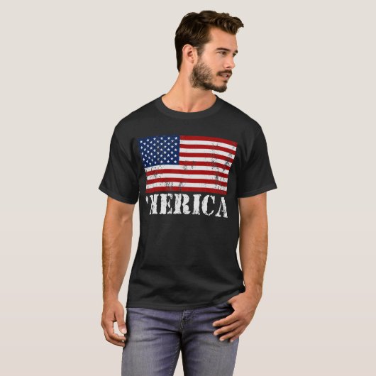 米国の旗「MERICAの動揺してなTシャツ Tシャツ (正面フル)