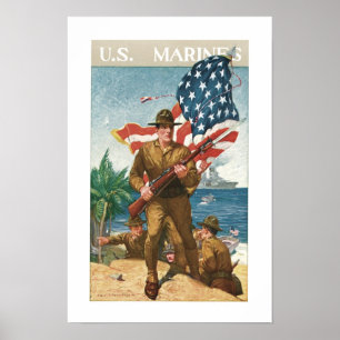 米国の海兵隊員- w/Flag ポスター