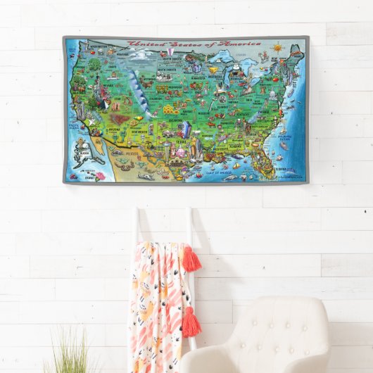 米国の漫画の地図の旗 横断幕 (インサイチュ)