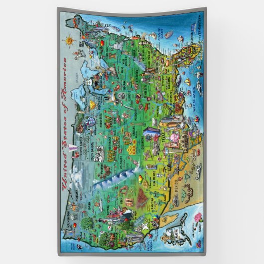 米国の漫画の地図の旗 横断幕 (縦)