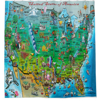 米国の漫画の地図 シャワーカーテン