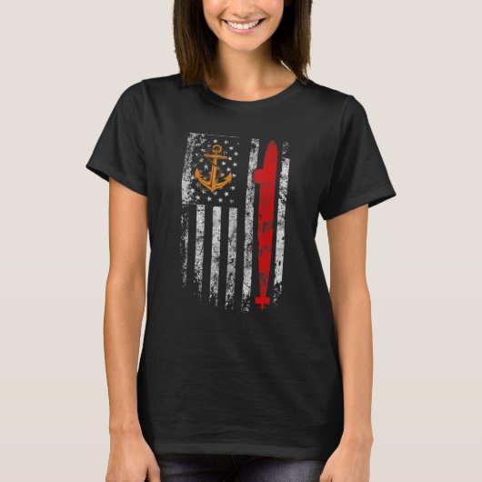 米国の潜水艦・サイレント・サービス・ベテラン・アメリカ国旗 Tシャツ (正面)