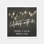 米国の祝産業用レンガのエジソンライト付き スタンダードカクテルナプキン (正面)