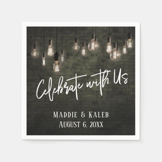 米国の祝産業用レンガのエジソンライト付き スタンダードカクテルナプキン (正面)