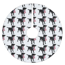 米国の米国旗、クリスマスを持つ黒い実験室犬 ブラッシュドポリエステルツリースカート