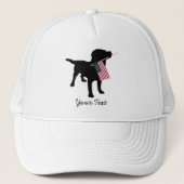 米国の米国旗、7月の第4を持つ黒い実験室犬 キャップ (正面)