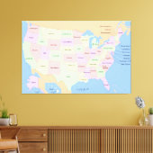 米国の統一された州地図60x40インチ キャンバスプリント (インサイチュ (リビング))