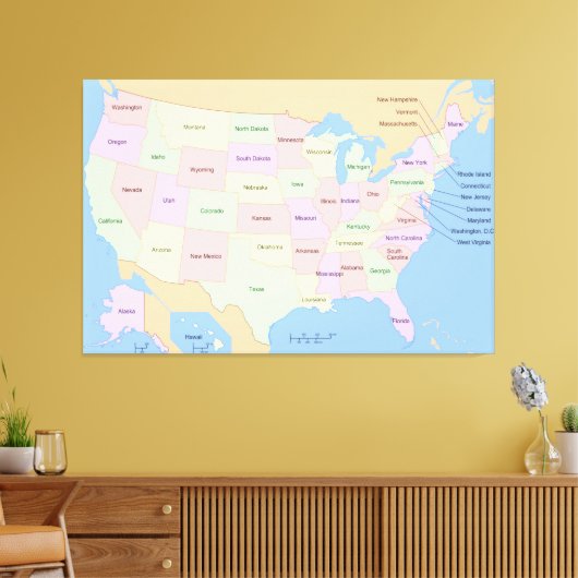米国の統一された州地図60x40インチ キャンバスプリント (インサイチュ (リビング))