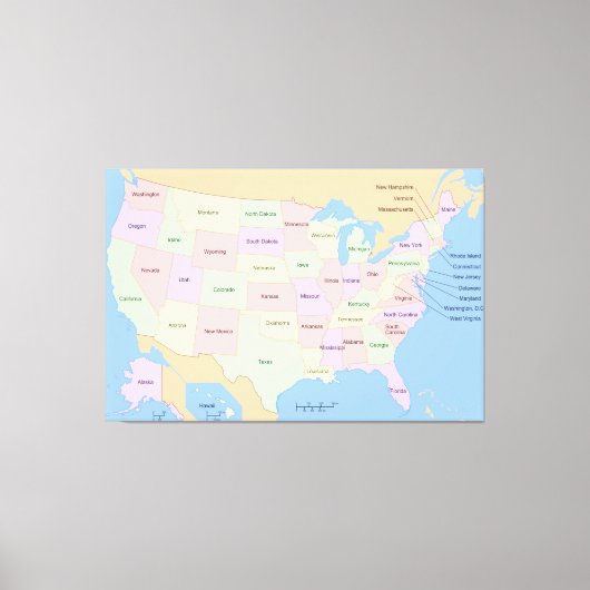 米国の統一された州地図60x40インチ キャンバスプリント (正面)
