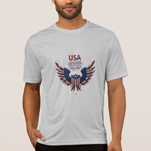 米国の自由の翼 | スポーツテック愛国的な演技 Tシャツ (正面)