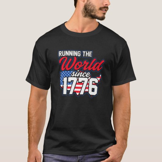 米国の自由ランニングの世界1776アメリカの愛国者 Tシャツ (正面)