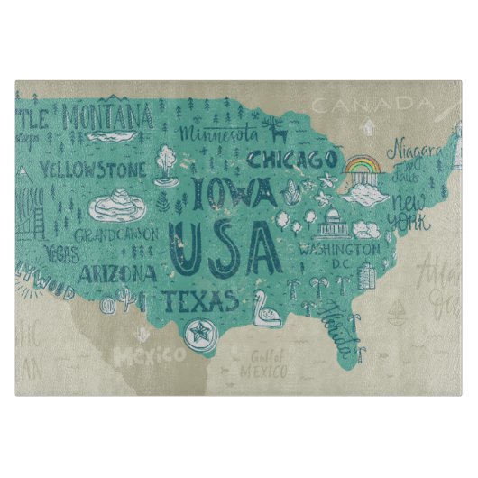 米国の落書きの地図 カッティングボード (正面)
