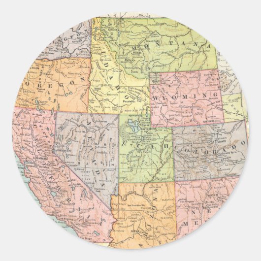 米国の西部州のヴィンテージ地図 ラウンドシール (正面)