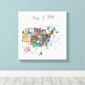 米国の観光スポットの地図 キャンバスプリント (インサイチュ (ウッドフロア))