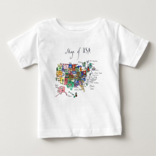 米国の観光スポットの地図 ベビーTシャツ (正面)