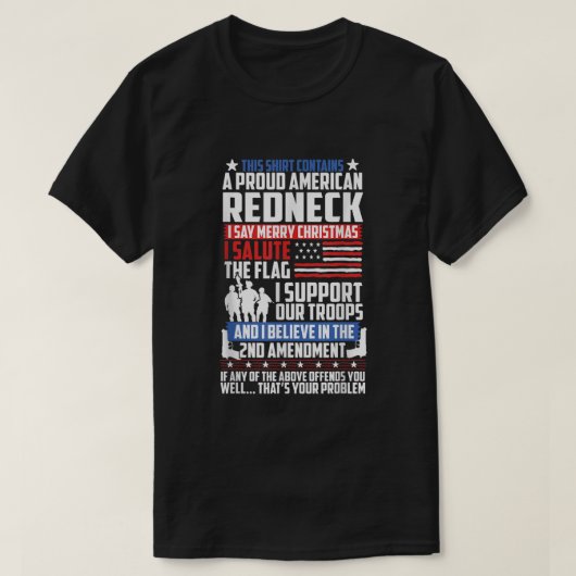米国の誇りを持ったレッドネックが銃の軍旗を支持する Tシャツ (デザイン正面)