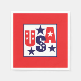 米国の赤、白、青（星あり） スタンダードカクテルナプキン