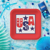 米国の赤、白、青（星あり） ペーパープレート (パーティー)