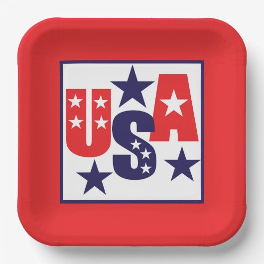 米国の赤、白、青（星あり） ペーパープレート (正面)