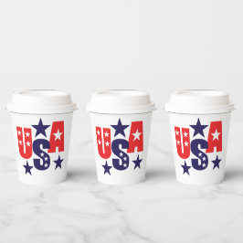 米国の赤、白、青（星あり） 紙コップ
