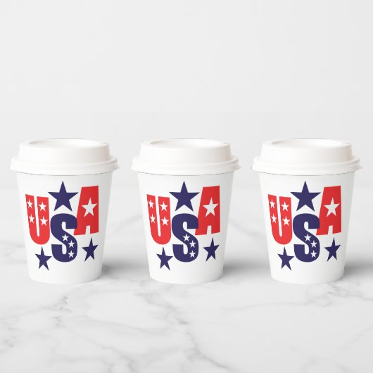 米国の赤、白、青（星あり） 紙コップ (複数)