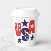 米国の赤、白、青（星あり） 紙コップ (正面)
